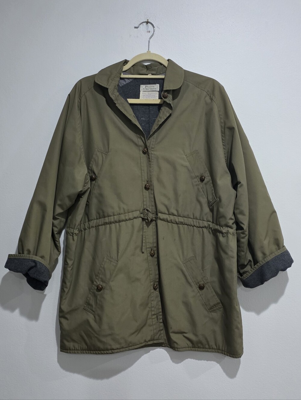 Vintage Pierre Clarence for Bergdorf Goodman Olive Green Wool-Lined Jacket Coat